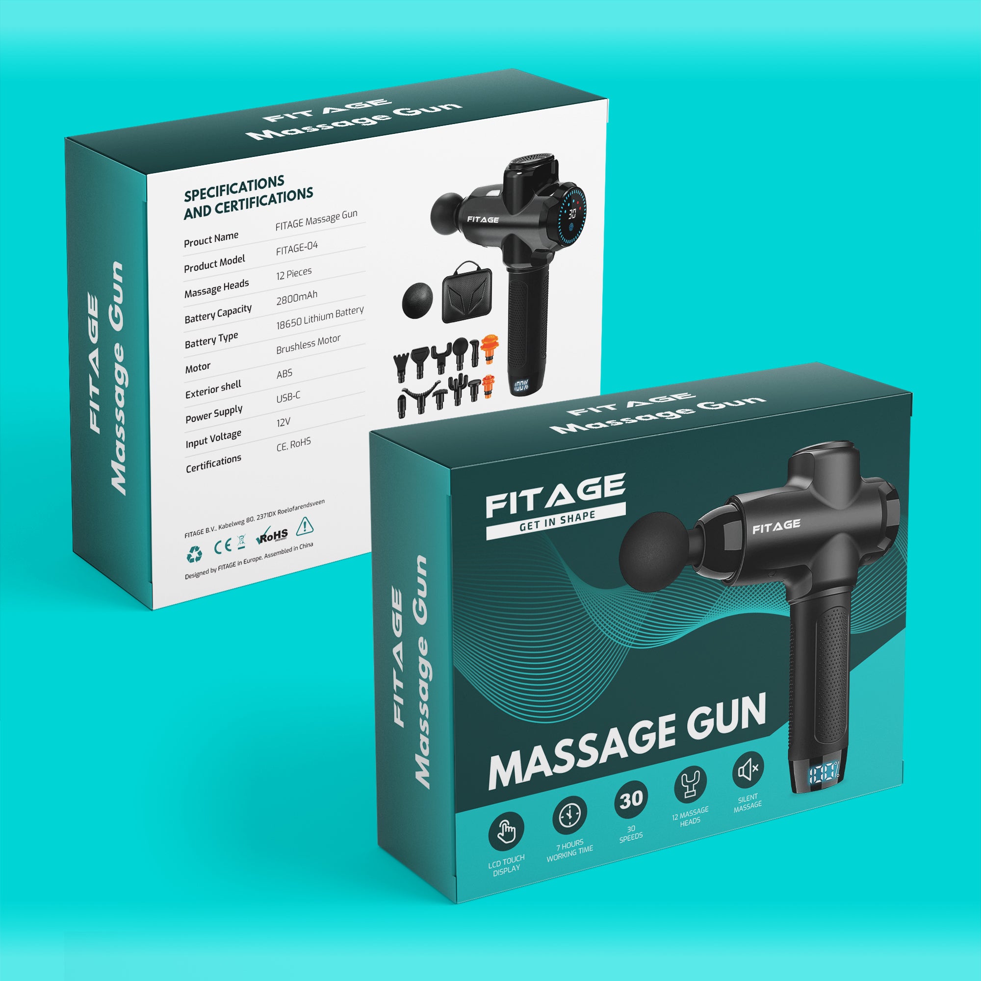 Massage Gun - 12 Opzetstukken - 30 Standen - Massagegun - Muscle Gun - Professioneel - Opbergkoffer