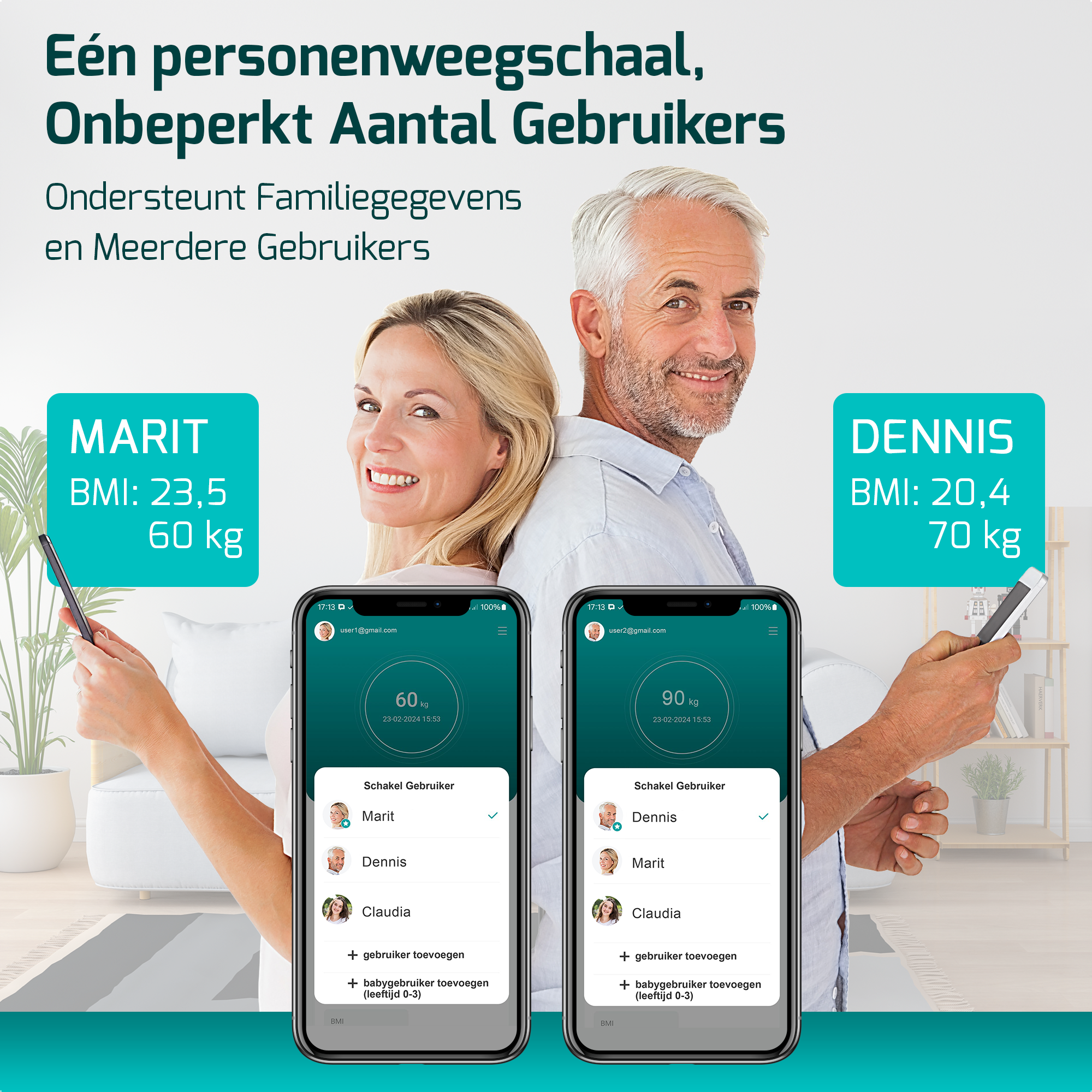 Personenweegschaal LCD - Weegschaal met 17x Lichaamsanalyse - Vetpercentagemeter - FITAGE App