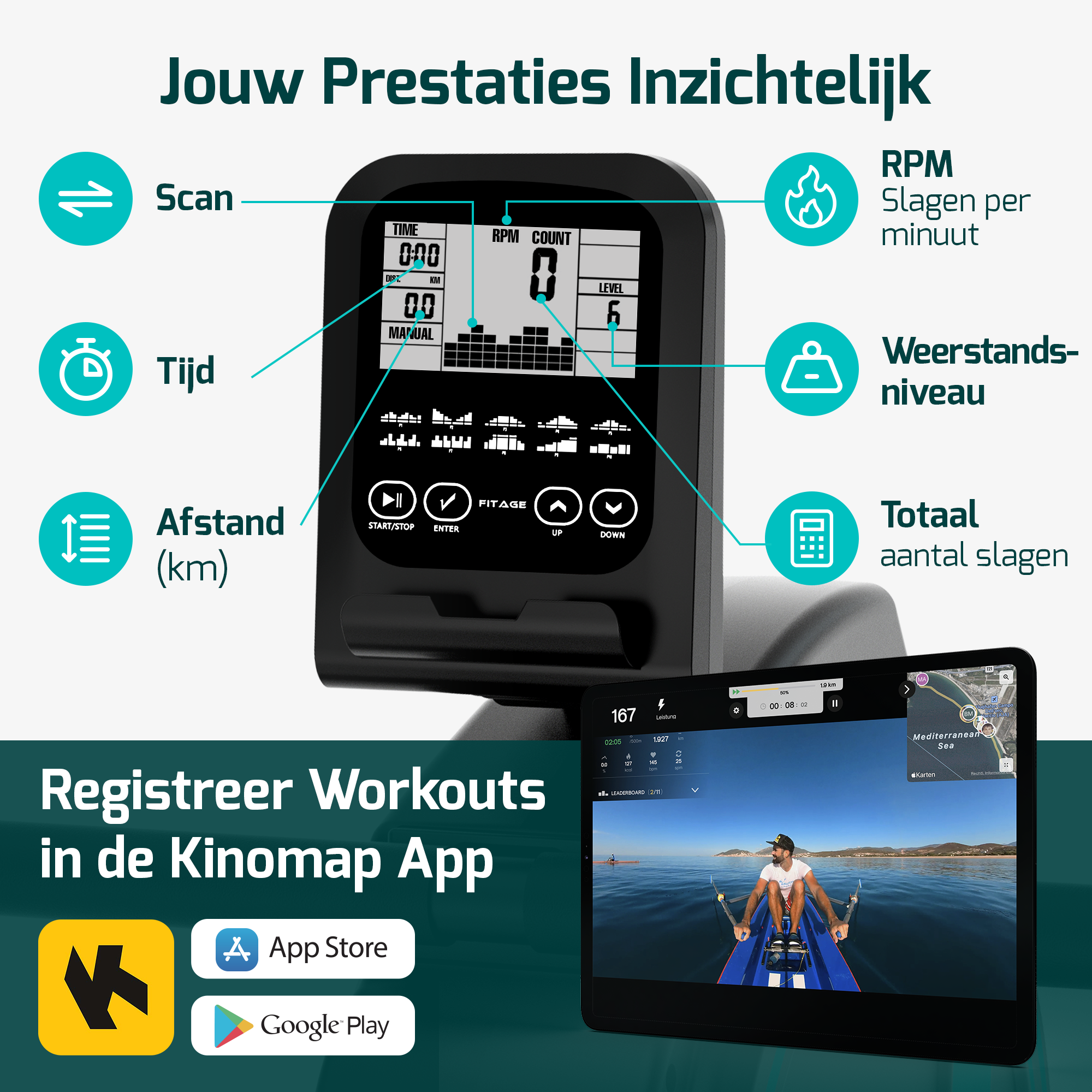 Roeitrainer - Roeimachine 16 Weerstandniveaus - Roeiapparaat met Trainingsprogrammas en App - Roeitrainers - Inklapbaar