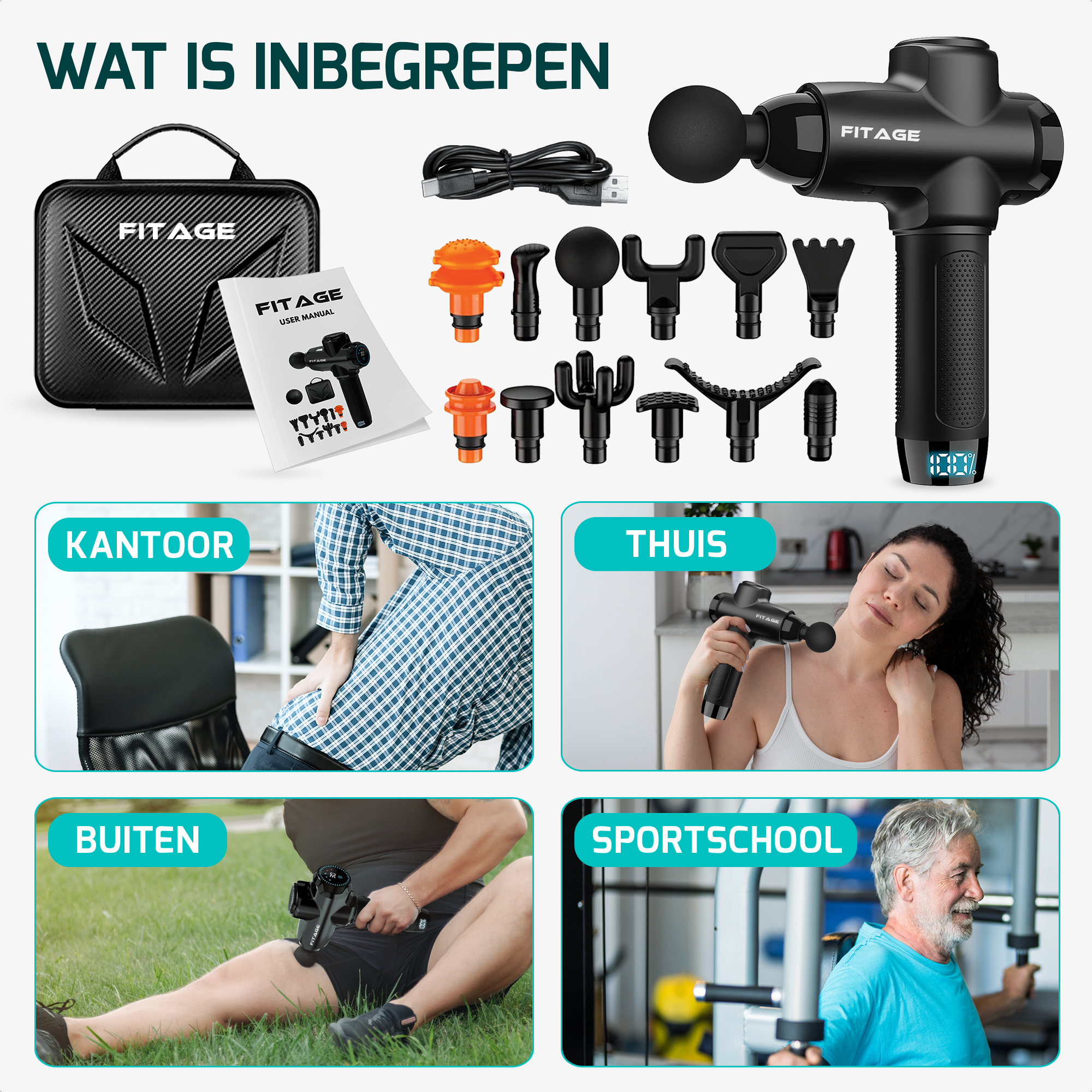 Massage Gun - 12 Opzetstukken - 30 Standen - Massagegun - Muscle Gun - Professioneel - Opbergkoffer